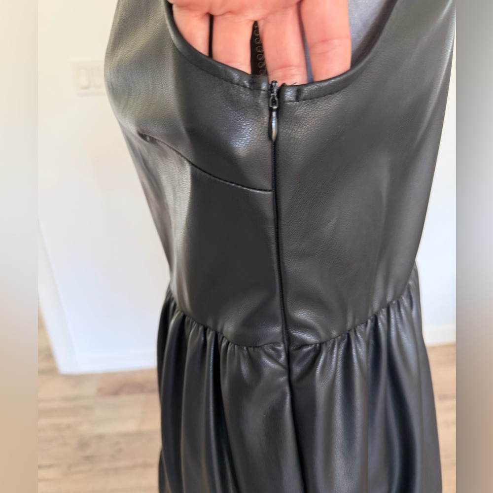 Fate Black Faux Leather Sleeveless Ruffle Dress - Picture 4 of 10